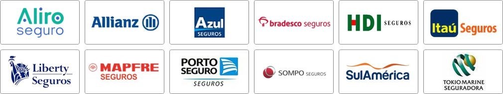 Allianz, azul,aliro, bradesco,hdi, itaú,liberty, mapfre,porto seguro, sompo, sul america, tokio marine